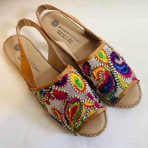 Eric Michael Mesh Floral Leather Sandal Womens Size 39 (US 8)